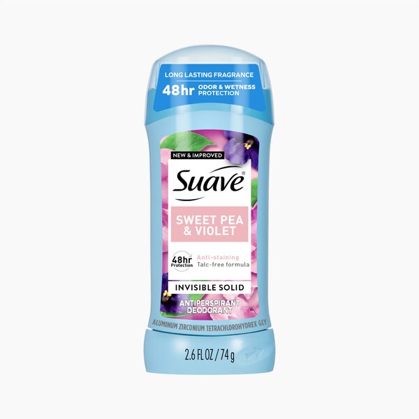 Suave Invisible Solid Antiperspirant Deodorant Stick, Sweet Pea & Violet, 2.6 OZ