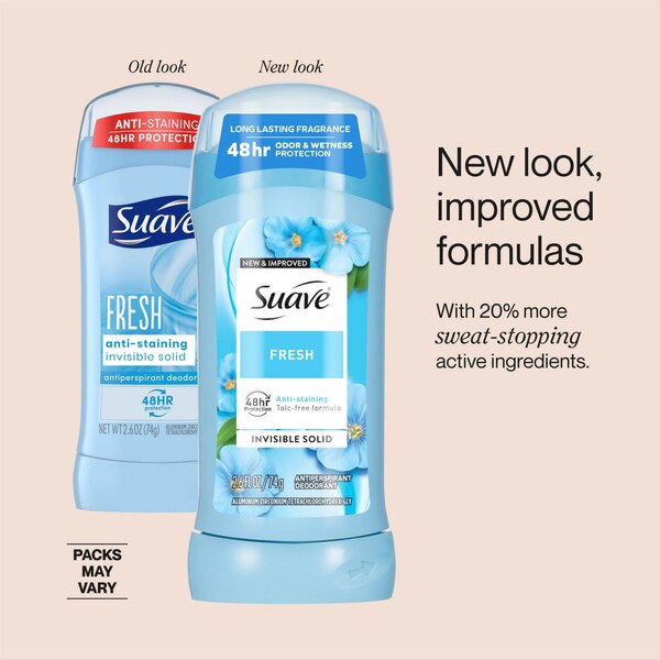 Suave Invisible Solid Antiperspirant Deodorant Stick, Fresh, 2.6 OZ