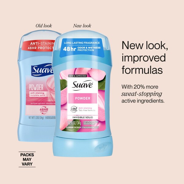 Suave Invisible Solid Antiperspirant Deodorant Stick, Powder, 2.6 OZ, 2 Pack