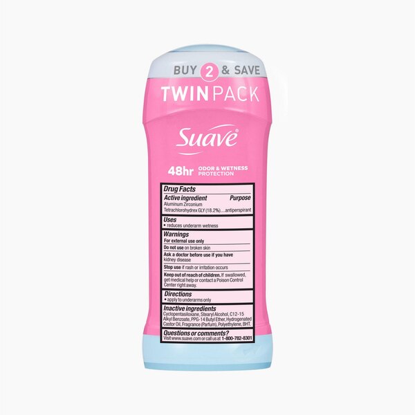 Suave Invisible Solid Antiperspirant Deodorant Stick, Powder, 2.6 OZ, 2 Pack