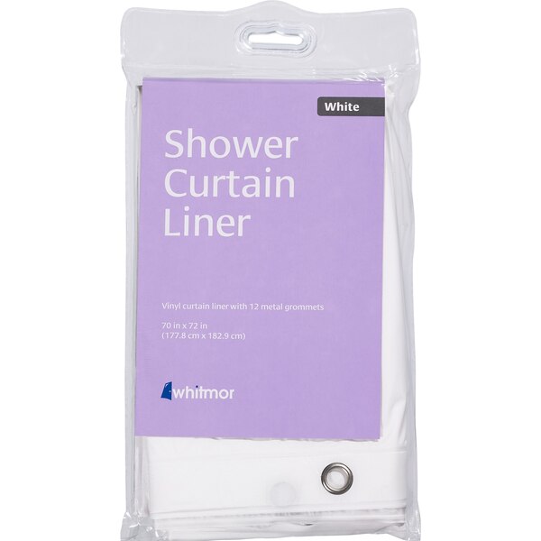 Whitmor Shower Curtain Liner, White, 70 x 72 in