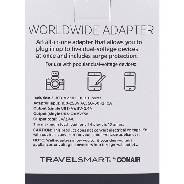 Travel Smart By Conair All-In-One Worldwide Power Adaptor
