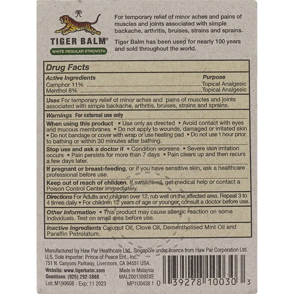 Tiger Balm Regular Strength Pain Relieving Ointment, 0.14 OZ