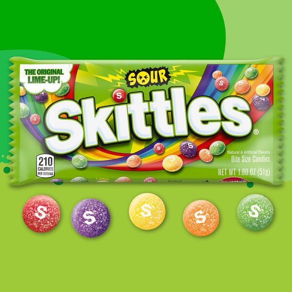 Skittles Sour Candy, Full Size, Bag, 1.8 oz