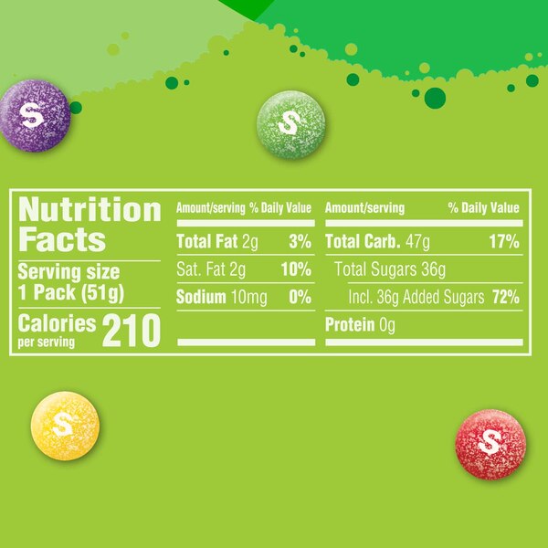 Skittles Sour Candy, Full Size, Bag, 1.8 oz