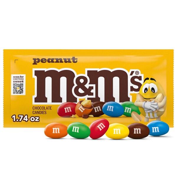 M&M'S Peanut Milk Chocolate Candy, Full Size Pouch, 1.74 oz