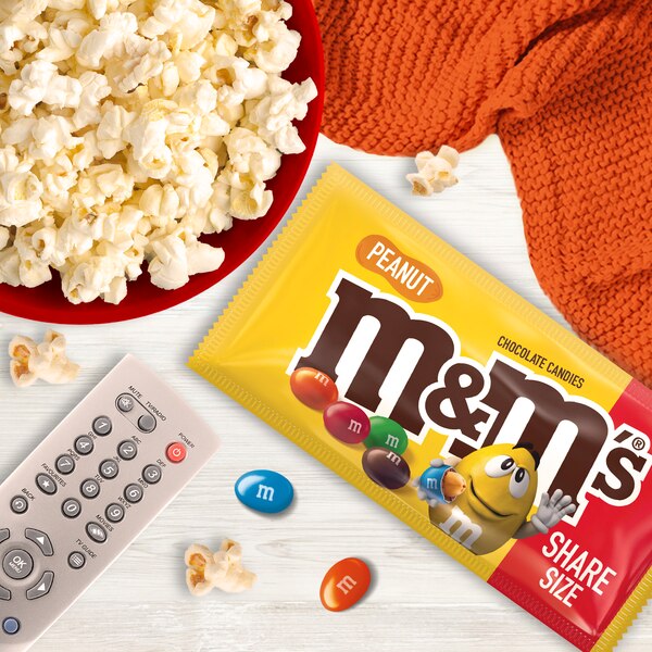 M&M'S Peanut Milk Chocolate Candy, Share Size Bag, 3.27 oz