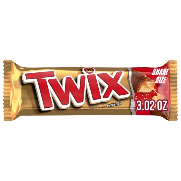 Twix Caramel Chocolate Cookie Candy Bar, Share Size, 3.02 oz
