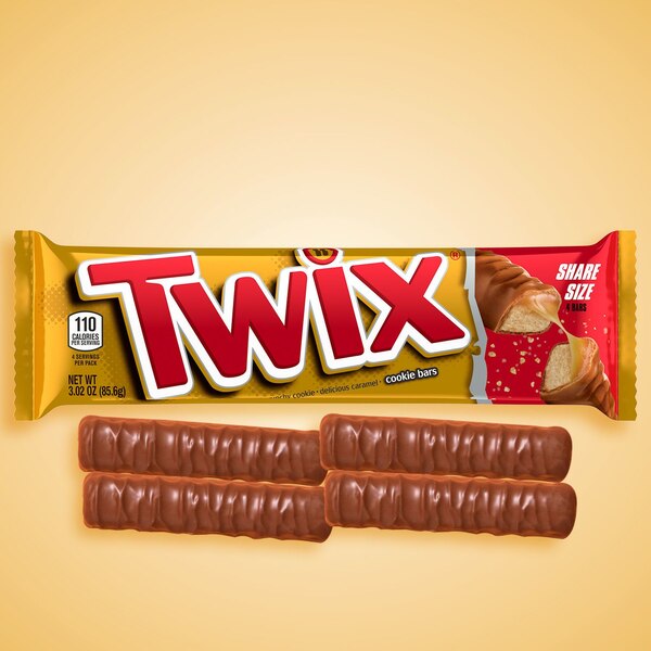 Twix Caramel Chocolate Cookie Candy Bar, Share Size, 3.02 oz