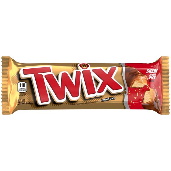 Twix Caramel Chocolate Cookie Candy Bar, Share Size, 3.02 oz