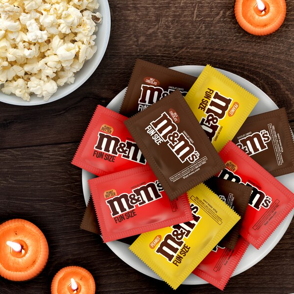 M&M'S Milk Chocolate, Peanut, and Peanut Butter Fun Size Halloween Candy Assortment, 9.9 oz