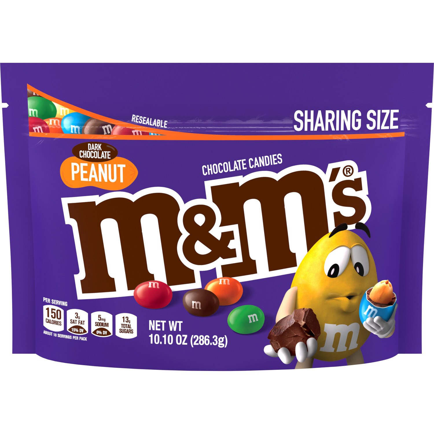 M&M'S Peanut Dark Chocolate Candy, Sharing Size, 10.1 oz Bag