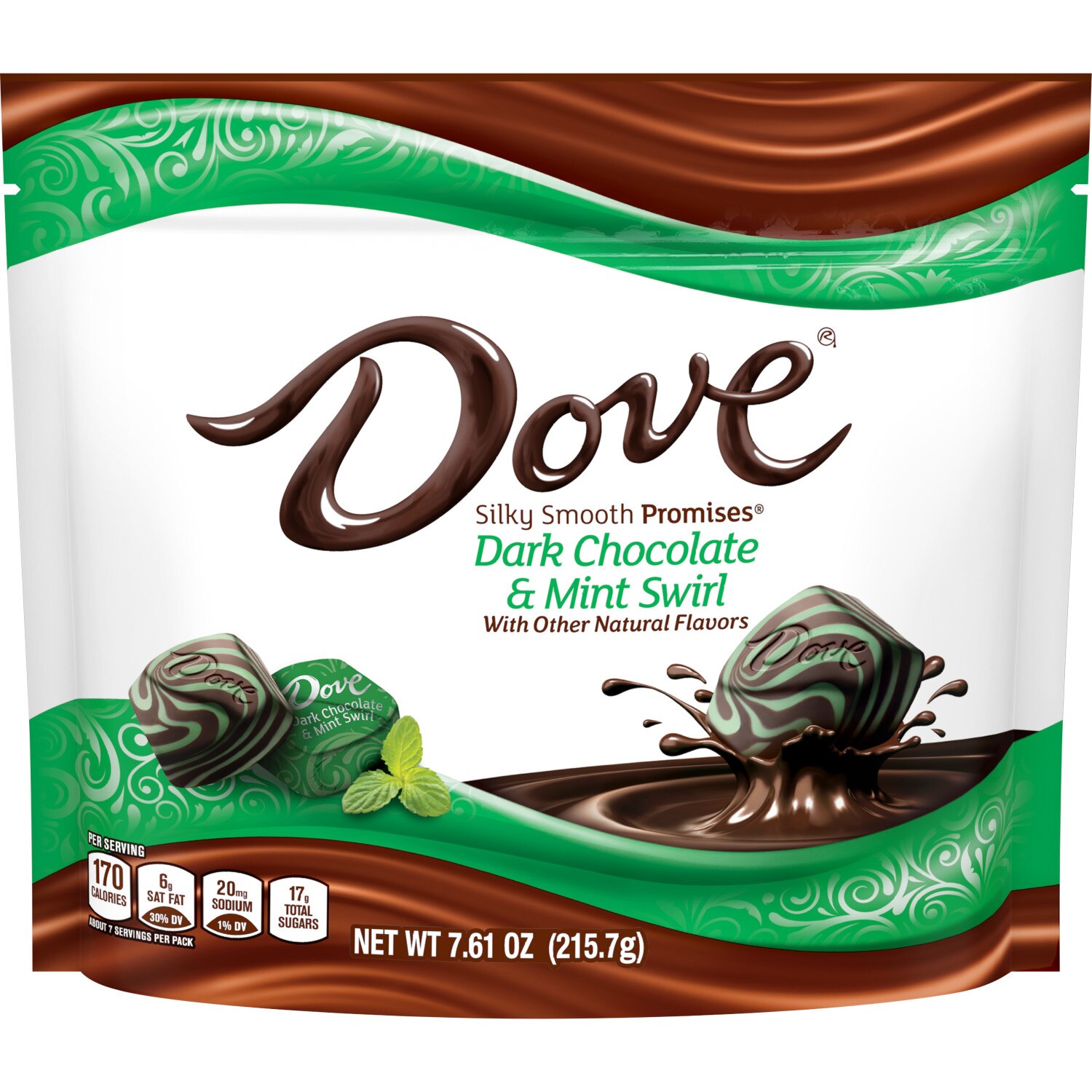 DOVE PROMISES Mint Swirl Dark Chocolate Candy Individually Wrapped, 7.61 oz Bag