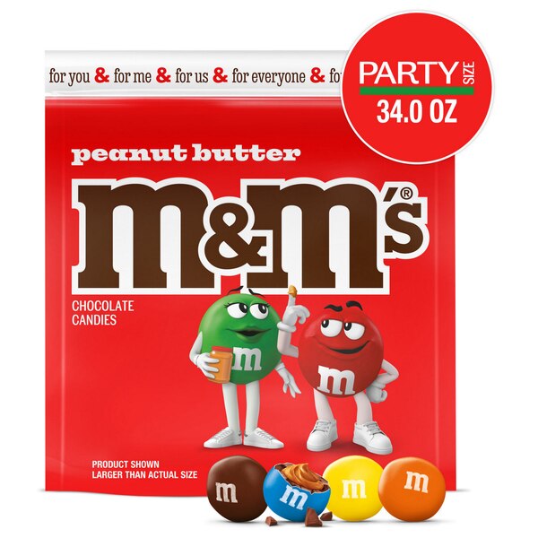 M&M'S, Peanut Butter Milk Chocolate Candy, Party Size, 34 oz Bag