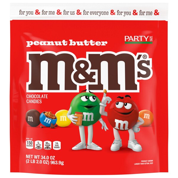 M&M'S, Peanut Butter Milk Chocolate Candy, Party Size, 34 oz Bag