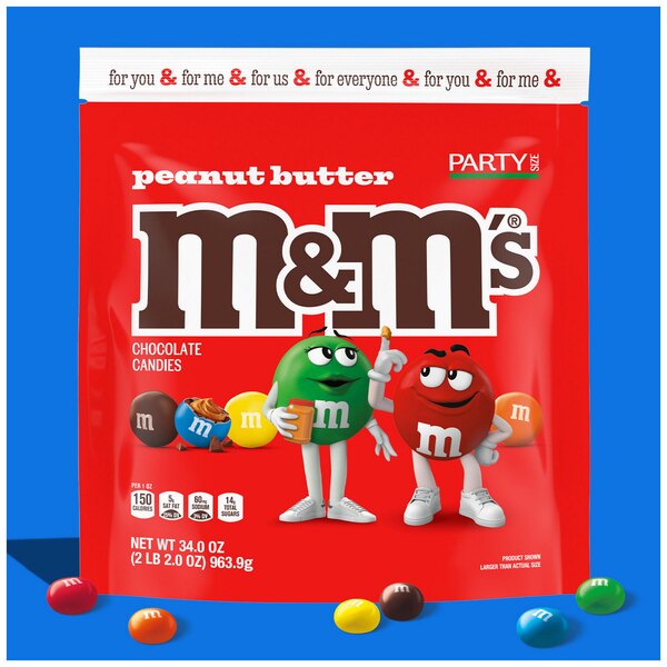 M&M'S, Peanut Butter Milk Chocolate Candy, Party Size, 34 oz Bag