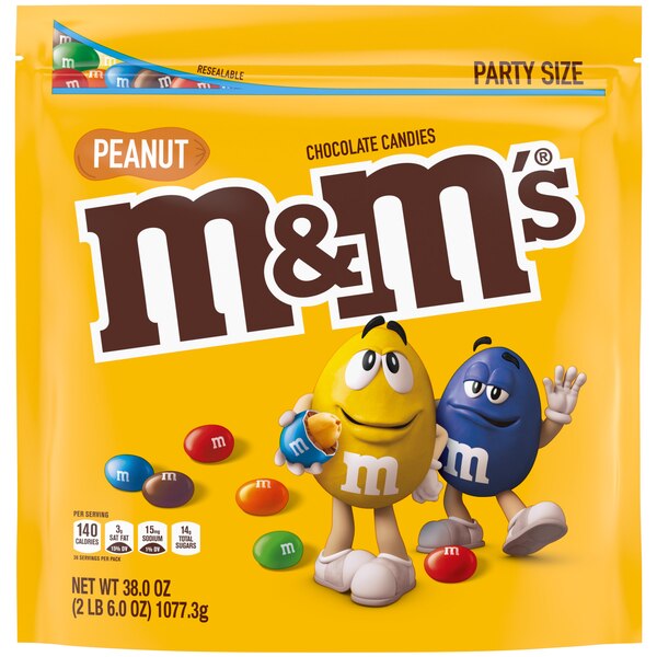 M&M'S Peanut Milk Chocolate Candy, Party Size, 38 oz Bag