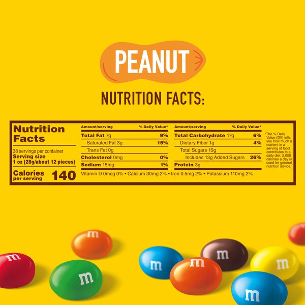 M&M'S Peanut Milk Chocolate Candy, Party Size, 38 oz Bag