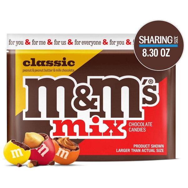 M&M'S Classic Mix Chocolate Candy Sharing Size, Bag, 8.3 oz