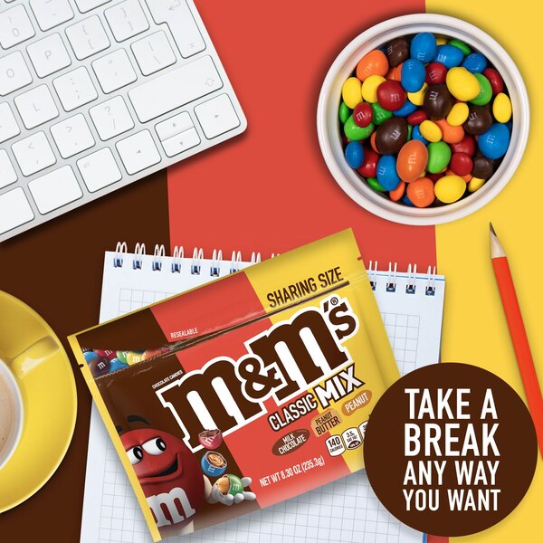 M&M'S Classic Mix Chocolate Candy Sharing Size, Bag, 8.3 oz