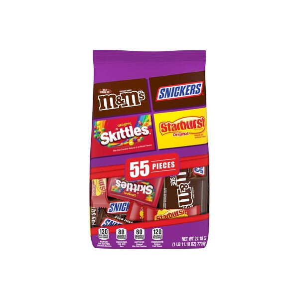 M&M'S, Snickers, Starburst & Skittles Assorted Candy Variety Pack, 27.18 oz, 55 Pieces Bulk Bag