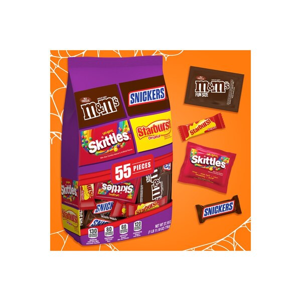 M&M'S, Snickers, Starburst & Skittles Assorted Candy Variety Pack, 27.18 oz, 55 Pieces Bulk Bag