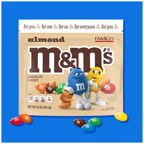 M&M'S Almond Milk Chocolate Candy, Family Size, Resealable Bulk Candy Bag, 15 oz