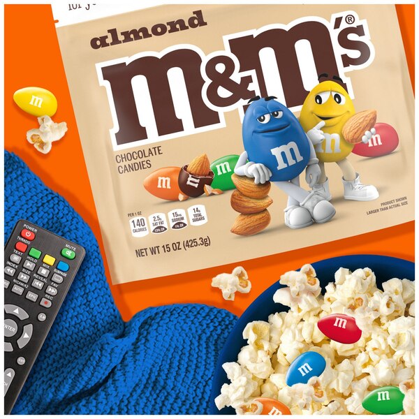 M&M'S Almond Milk Chocolate Candy, Family Size, Resealable Bulk Candy Bag, 15 oz
