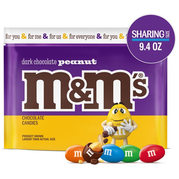 M&M'S Peanut Dark Chocolate Candy, Sharing Size, 9.4 oz Bag
