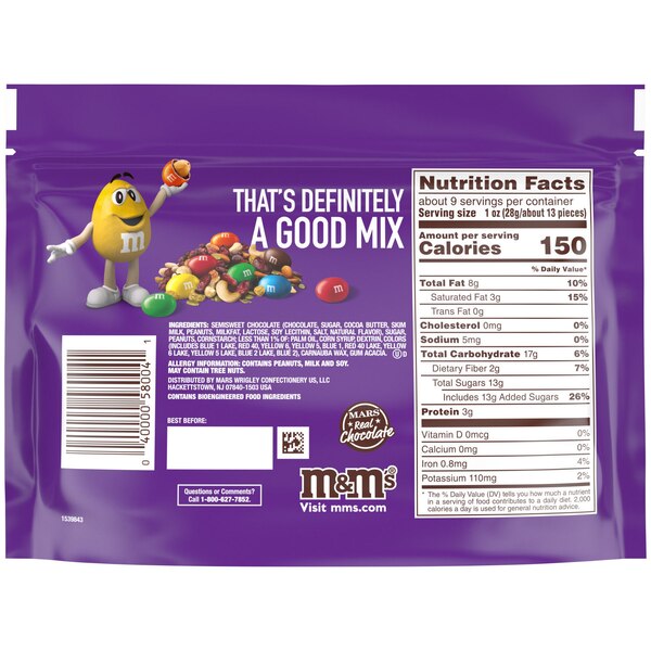 M&M'S Peanut Dark Chocolate Candy, Sharing Size, 9.4 oz Bag