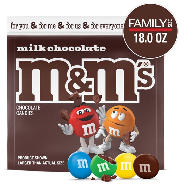 M&M'S Milk Chocolate Candy, Family Size, 19.2 oz