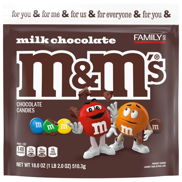 M&M'S Milk Chocolate Candy, Family Size, 19.2 oz