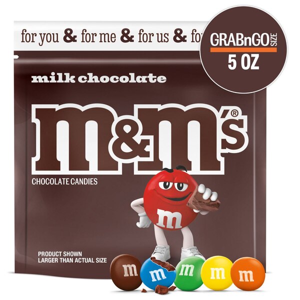 M&M'S Milk Chocolate Candy, Grab N Go, Resealable Bag, 5 oz