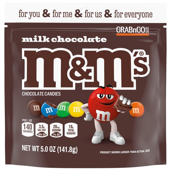 M&M'S Milk Chocolate Candy, Grab N Go, Resealable Bag, 5 oz