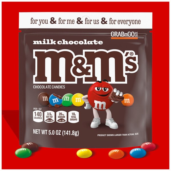 M&M'S Milk Chocolate Candy, Grab N Go, Resealable Bag, 5 oz