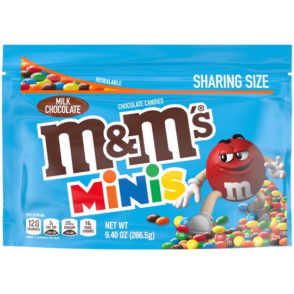 M&M'S Minis Milk Chocolate Candy, Sharing Size, 9.4 oz Resealable Bag