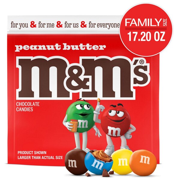 M&M'S Peanut Butter Milk Chocolate Candy, Family Size, Resealable Bag, 17.2 oz