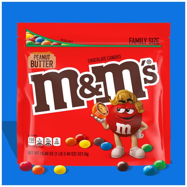M&M'S Peanut Butter Milk Chocolate Candy, Family Size, Resealable Bag, 17.2 oz
