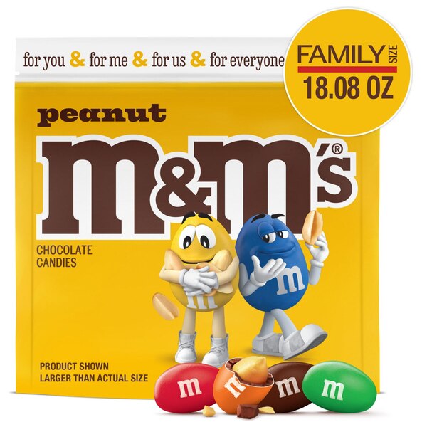 M&M'S Peanut Milk Chocolate Candy, Family Size, 18.08 oz