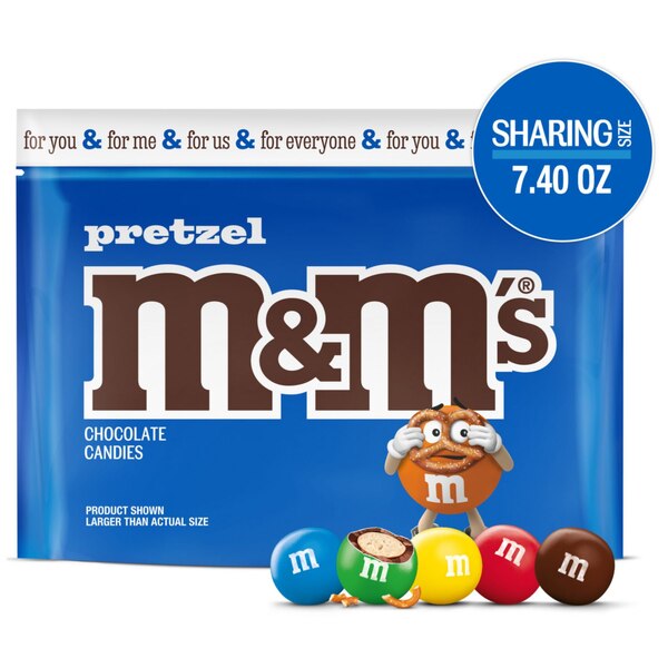 M&M'S Pretzel Milk Chocolate Candy, Sharing Size, 7.4 oz Resealable Bag