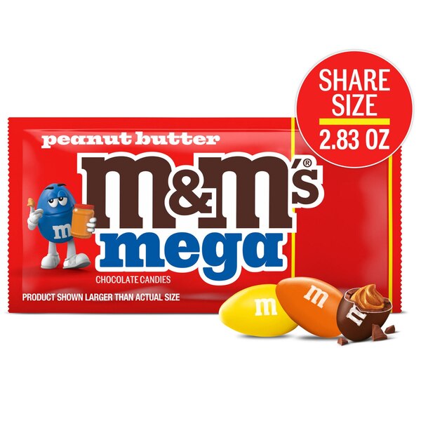 M&M'S Mega Sized Chocolate Candies, Peanut Butter, 2.83 oz