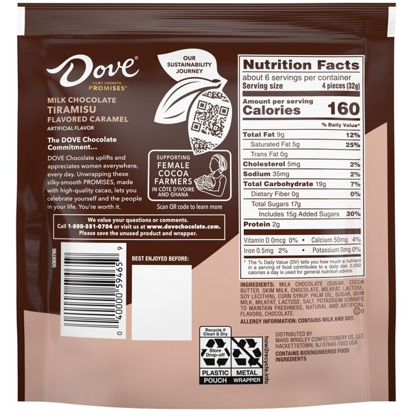 Dove Milk Chocolate Tiramisu Flavored Caramel, 6.74 oz