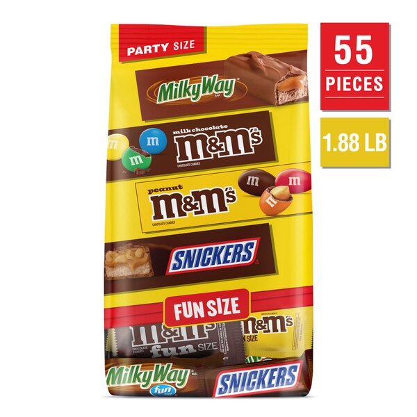 M&M'S, Snickers & Milky Way Fun Size Chocolate Candy Variety Pack, Party Size, 19.2 Oz Bulk Bag