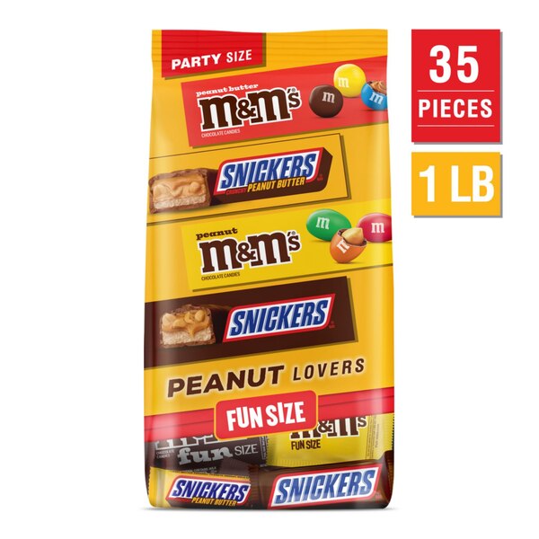 Snickers & M&M's, Peanut Lover Candy Chocolate, Large Variety Bag, 22.66 oz