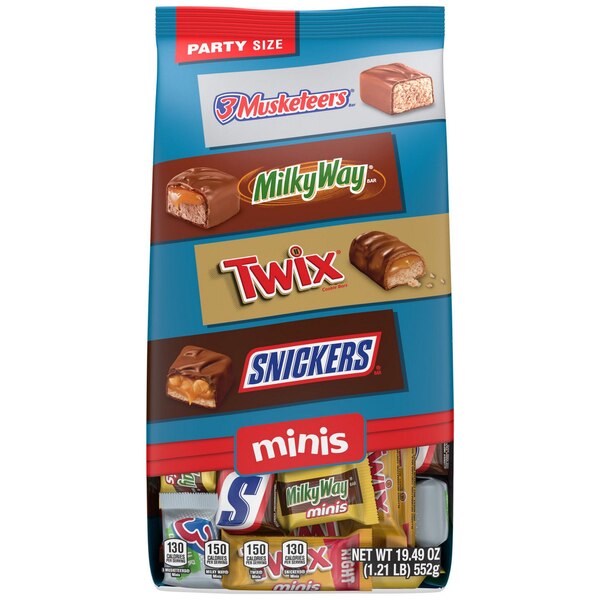 Snickers, Twix, Milky Way & 3 Musketeers, Minis Milk Chocolate Candy Bars, Variety Chocolate Large Bag Jumbo Pack, 30.63 oz