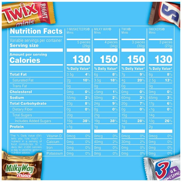 Snickers, Twix, Milky Way & 3 Musketeers, Minis Milk Chocolate Candy Bars, Variety Chocolate Large Bag Jumbo Pack, 30.63 oz