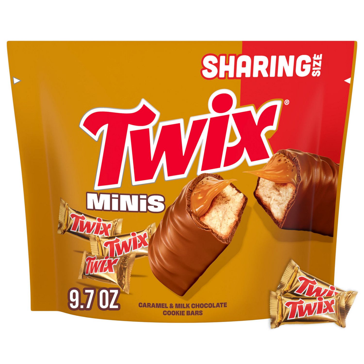 Twix Caramel Minis Size Chocolate Cookie Candy Bar, Sharing Size, Bag, 9.7 oz
