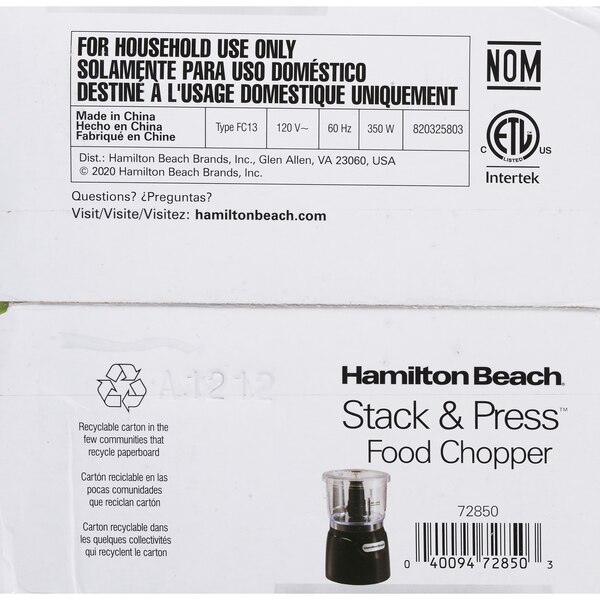 Hamilton Beach Stack & Press Food Chopper, 3 CUP