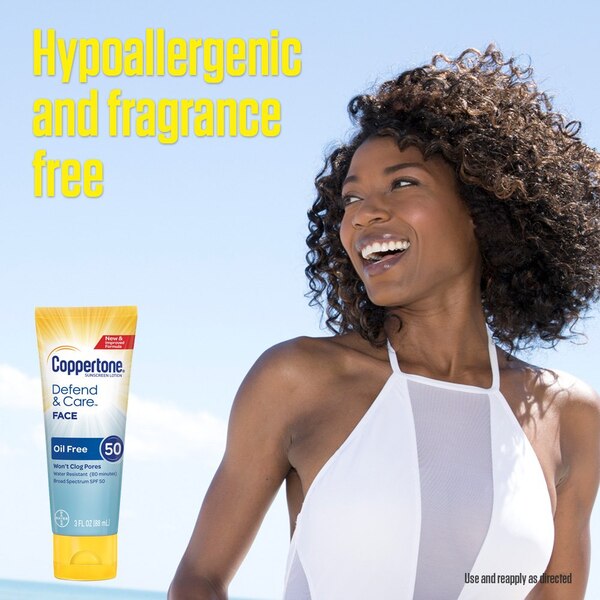 Coppertone Defend & Care Sunscreen Oil Free Face Lotion SPF 50, 3 OZ