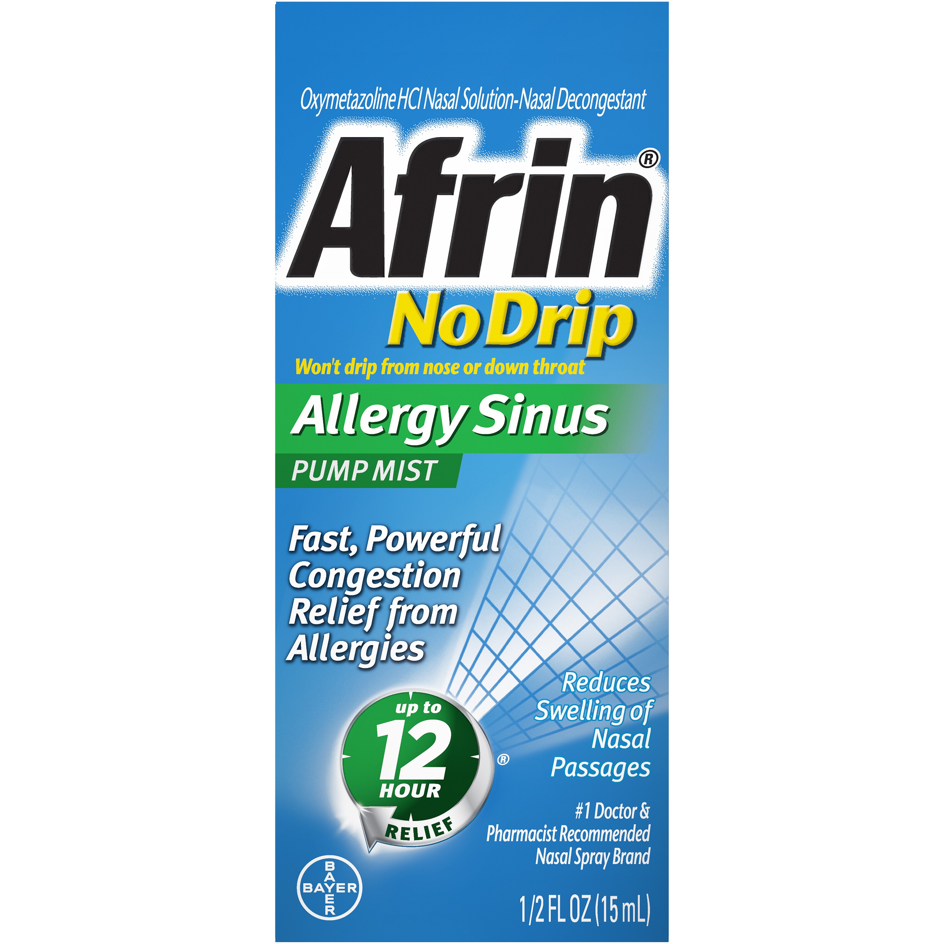 Afrin No Drip Allergy Sinus Pump Mist - Atomizador nasal para el alivio de la congestión, 15 ml